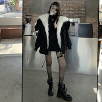 Korean Version Of Tooling Fox Like Large Fur Collar Cotton Padded Plush Thick Warm Long Sleeved Jacket