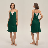 Womens Summer Satin Chiffon Loungewear Sexy Lace-Panel Camisole With Open Back And Short Skirt