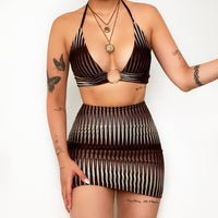 European And American Women's Printed Beach Halter Swimsuit Bikini Skirt Suit