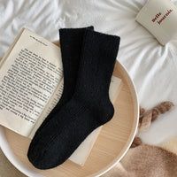 Solid-color, Fleece-lined, Extra-thick Warm Wool Socks For Women