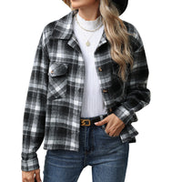 Lapel Plaid Button Loose Long-sleeved Woolen Coat