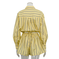 Long-sleeved Striped Collared Shirt And Shorts Casual Two-piece Set