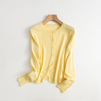 Spring Round Neck Knitted Cardigan Women's Thin Long Sleeve Sweater Coat