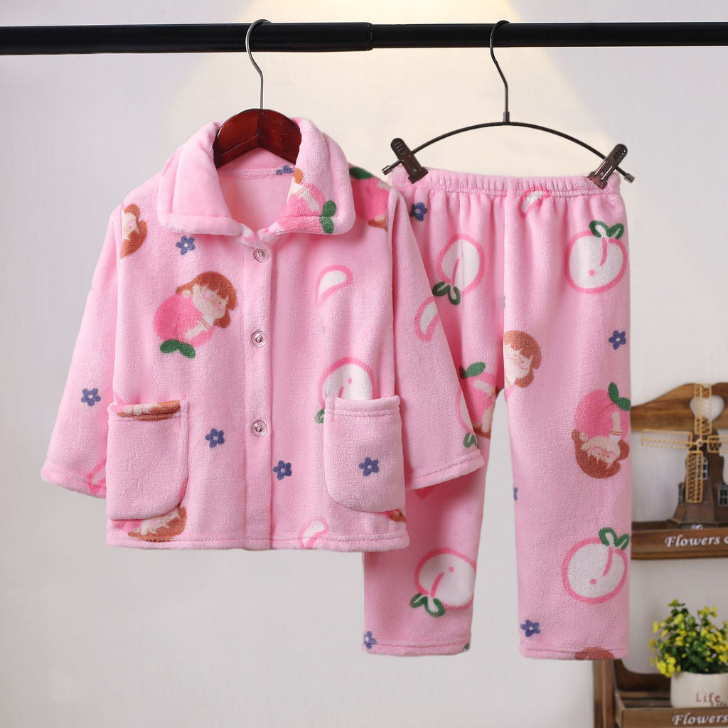 Spring And Autumn Boys' And Girls' Flannel Cute Kawaii Cartoon Animal Homewear