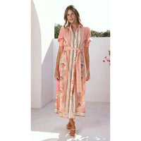 Printed Fashionable Lace-up Mid-Length Dress For Women