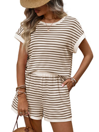 Fashionable Casual Two-piece Set Short-sleeve Top And Shorts