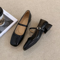Chunky-heeled Square-toe Slingback Versatile Mid-heel Womens Shoes