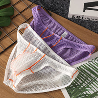 Men's Fashion Ice Silk Low Waist Lace Briefs
