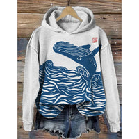 Womens Printed Hooded Long-Sleeve Pullover Sweatshirt