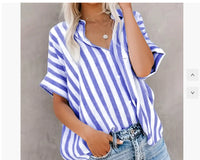 Fashion Elegant Comfortable Button Striped Plus Size Plump Girls Summer Shirt