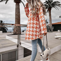 Loose-fitting Long Sleeves Houndstooth Woolen Coat