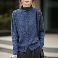 Machine Washable Half Turtleneck Arabesquitic Fabric Knitted Cardigan