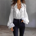 Lace-panelled Ruffled Puff-sleeve Pleated Shirt