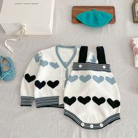 Baby's Western Style Love Long-sleeved Coat Knitted Suspender Romper