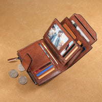 Men's Leather Wallet Multi-function Anti-theft Zipper Coin Purse