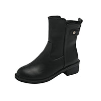 Women's Low Heel Round Toe Boots Side Zip Short Boots