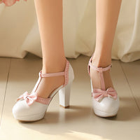 Bow-embellished Closed-toe Hollow-out High-heeled Sandals