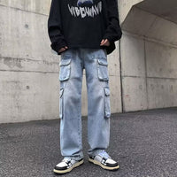 Cargo Jeans Men's Distressed Straight Loose Pants