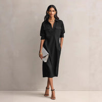Womens French-style Elegant Commuter Shirt Dress With A Defined Waist, Slimming Fit