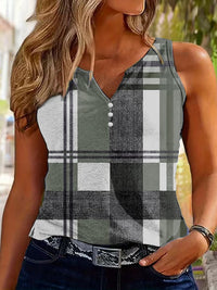 V-neck Buttons Sleeveless 3D Digital Casual Loose Vest