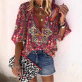 Women's Retro Fashion Stand Collar Loose Button Printed Casual Shirt