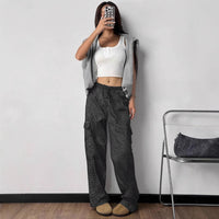 Printing Stylish Multi-pocket Street Overalls Loose-fit Tappered Trousers