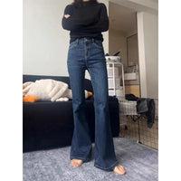 FallWinter Plus-Size Dark Blue Flared Jeans For Shorter Women