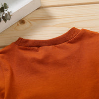 Baby Boy Brown Non-hooded Solid Color Pullover Blouse And Pants
