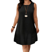Womens Black Sleeveless Crew-Neck Casual Dress