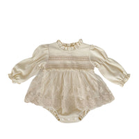 Autumn Infant Baby Girl Waffle Lace Small Skirt Long-sleeve Jumpsuit