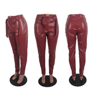 Autumn And Winter European And American Casual Solid Color Leather Pants