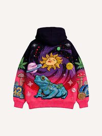 Vintage Print Loose-fitting Hoodie Sweater
