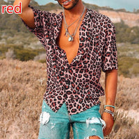 Men's Fashion Leopard Print Short Sleeve Shirt Casual Top