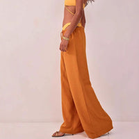 Womens Relaxed-fit Solid-color High-waist Wide-leg Casual Pants