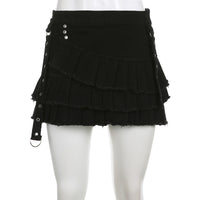 Metal Buckle Irregular Pleated Denim Skirt