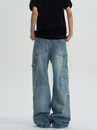 Washed Jeans Loose Wide Leg Straight Mop Trousers