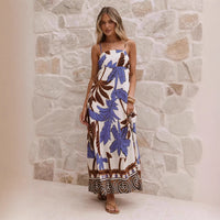 Strap Tropical Print Vacation-Style Womens Long Dress