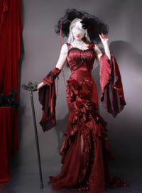 Red Rose Mermaid Dress Elegant Goddess Chic Formal Gown