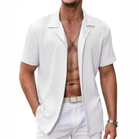 Men's New Summer Stripes Suit Collar Short Sleeve Shirt