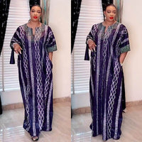 Middle East Striped Loose Robe African Dubai Arabic Satin Hot Drilling Stitching Dress