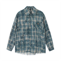 Distressed Tie-dyed Plaid Long-sleeved Shirt Men's Fashion Brand