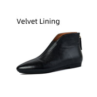 Retro Low-heeled Leather Ankle Boots With A Back Zipper