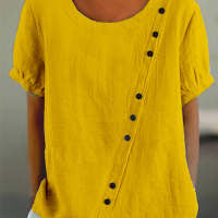 Womens Retro Cotton-Linen Short-Sleeve Shirt