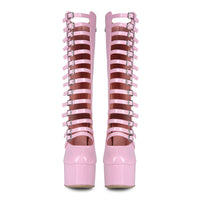 High-heeled Strap-decorated Platform Chunky-heel Plus-size Womens Over-the-knee Sandals