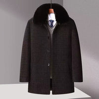 Autumn And Winter New Men's Trench Coat Chenille Fleece-lined Middle-aged And Elderly Men's Fur Collar Woolen Coat