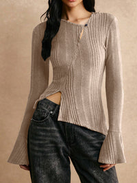 Casual Stitching Long Sleeve Button T-shirt