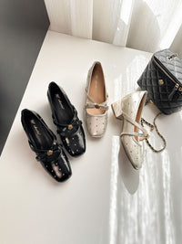 2026 Women's Camellia Metal Cross Strap Block Heel Pumps, Rhinestone Mary Jane Shoes