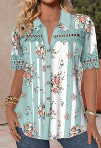 Women's Casual Shirt Collar Short Sleeve Regular Cardigan Digital Printing Blouse