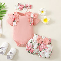 Sunken Stripe Cotton And Printed Shorts Plus Belt Fashion Style