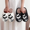 Bat Pattern Embroidery Stuffed Home Thick-soled Cozy Furry Cotton Slippers Halloween Christmas Slippers Checkered Scuff For Women And Men Holiday Indoor Bedroom Fluffy Warm Fleece Slippers